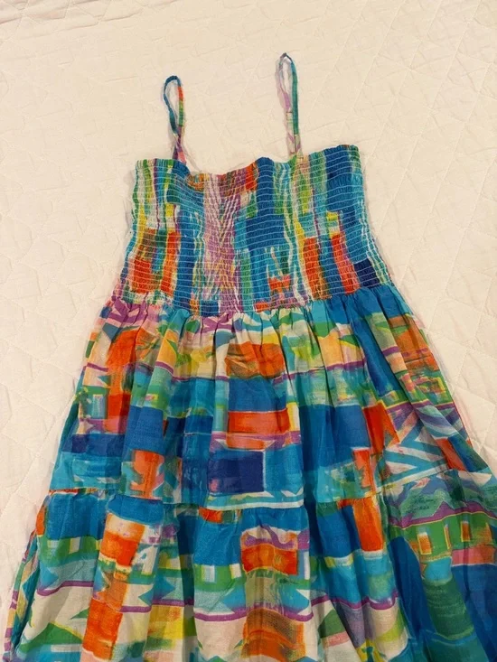Patchwork Blue Maxi Sundress with Adjustable Straps - Picture 3 of 5